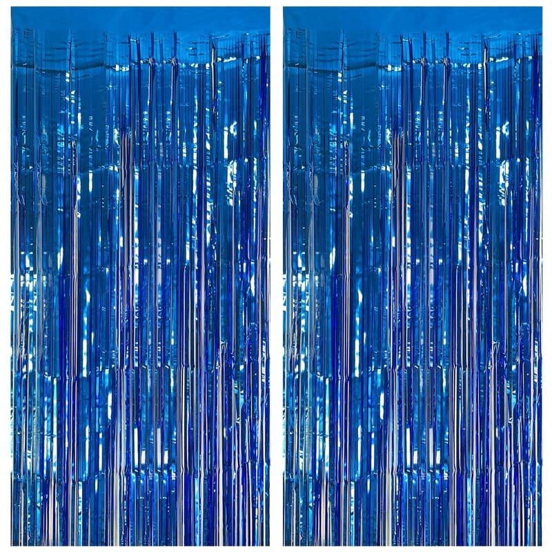 2 Pack Blue Party Decorations Ocean Party Decor Supplies Blue Party Streamers Birthday Decorations Tinsel Foil Fringe Curtains Photo Booth Props Celebration Decorations