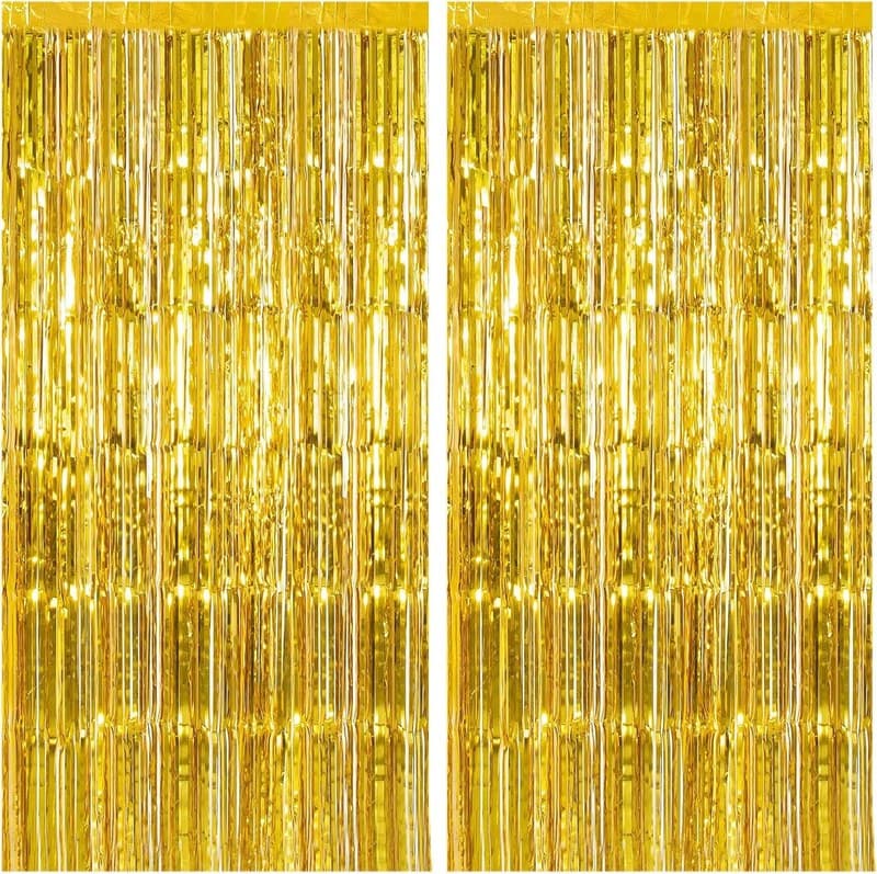 2 Pack Gold Backdrop Birthday Decorations Foil Curtain Backdrop Gold Streamers Dance Party Decorations Photo Booth Props for Bachelorette Decorations Christmas Halloween New Years Eve Party Supplies