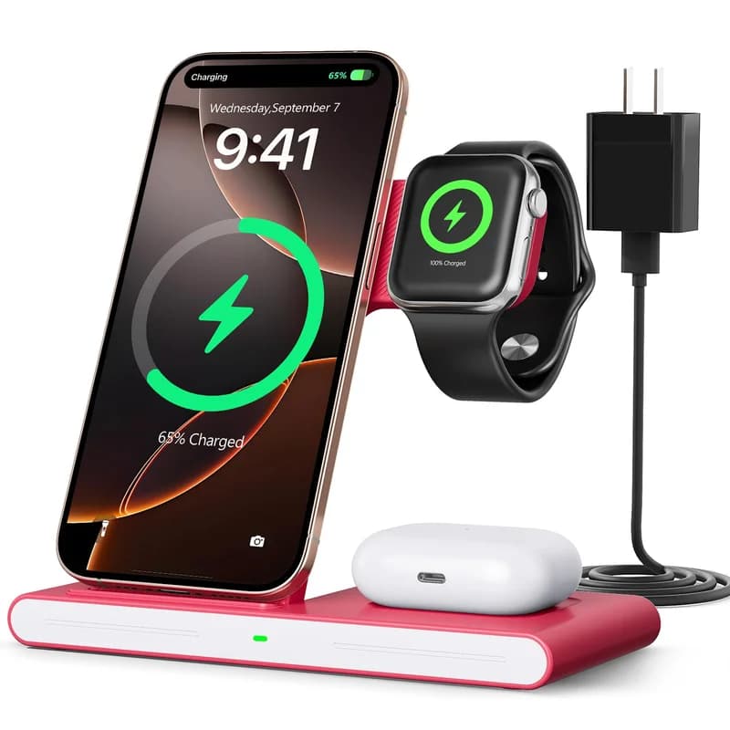 2026 Wireless Charger for Apple and Android Charging Station,3 in 1 Fast Max Charging for iPhone 16 15 14 13 12 Pro Max Plus, Apple Watch Series & Air pods 4 3 2 Pro, Android Samsung Galaxy Series