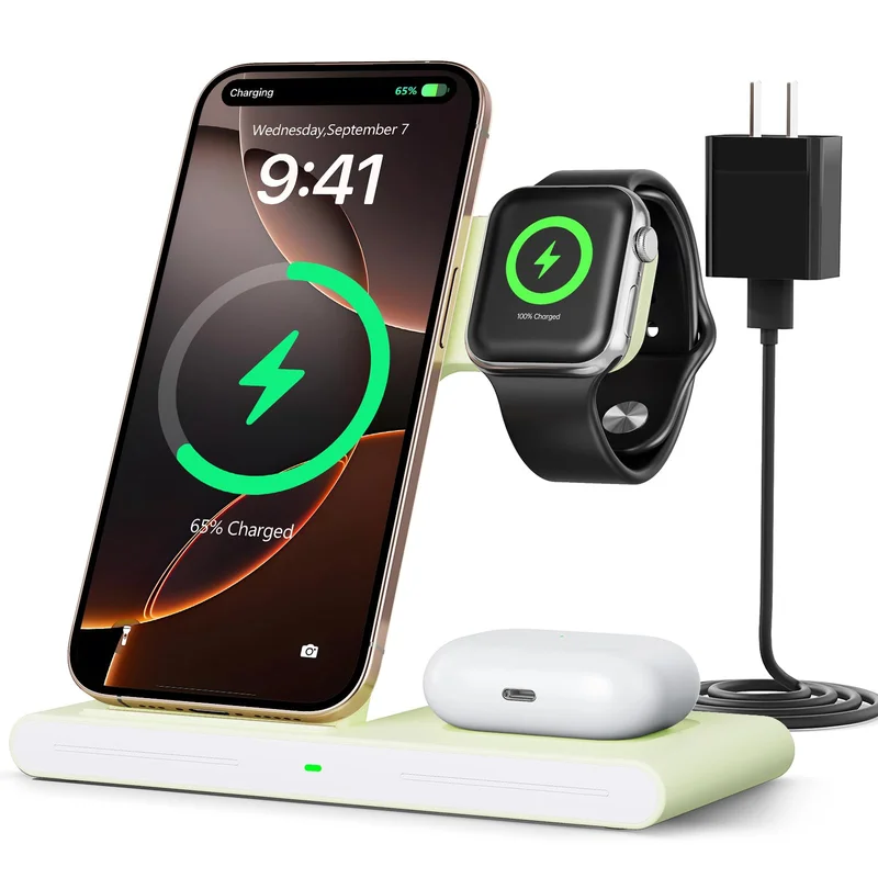 2026 Wireless Charger for Apple and Android Charging Station,3 in 1 Fast Max Charging for iPhone 16 15 14 13 12 Pro Max Plus, Apple Watch Series & Air pods 4 3 2 Pro, Android Samsung Galaxy Series