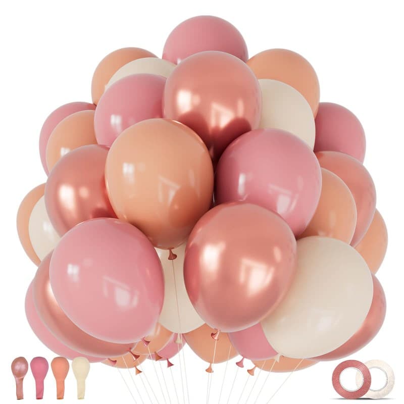 68 Pcs Retro Pink Nude Party Balloons 12Inch Dusty Pink Metallic Rose Gold Balloon Beige Blush Latex Ballons for Girls Birthday Wedding Baby Shower Party Decorations.