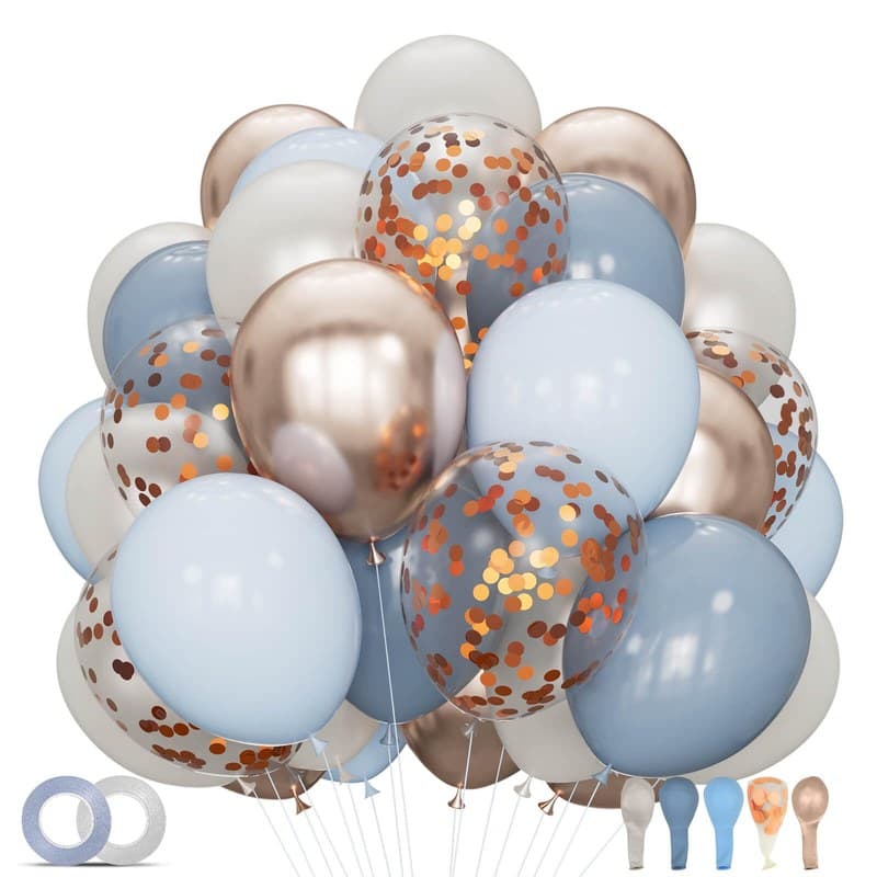 68Pcs Dusty Blue and Champagne Gold Balloons 12 Inch Sand White Pastel Baby Blue Confetti Balloon for Boy Baby Shower Bridal Shower Birthday Wedding Party Decorations.