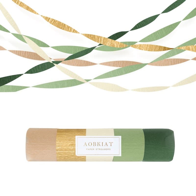AOBKIAT Wedding Party Decorations, 5 Rolls Olive Green Khaki Crepe Paper Streamers for Green Boho Wedding, Birthday, Bridal/Baby Shower