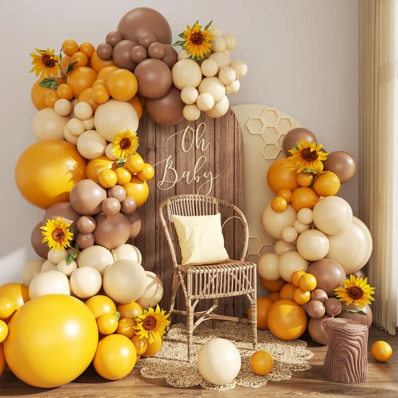 Bee Balloon Arch Kit Mustard Yellow Brown Ivory White Balloons for Sunflower Bee Theme Gender Reveal Birthday Party Baby Shower Decorations