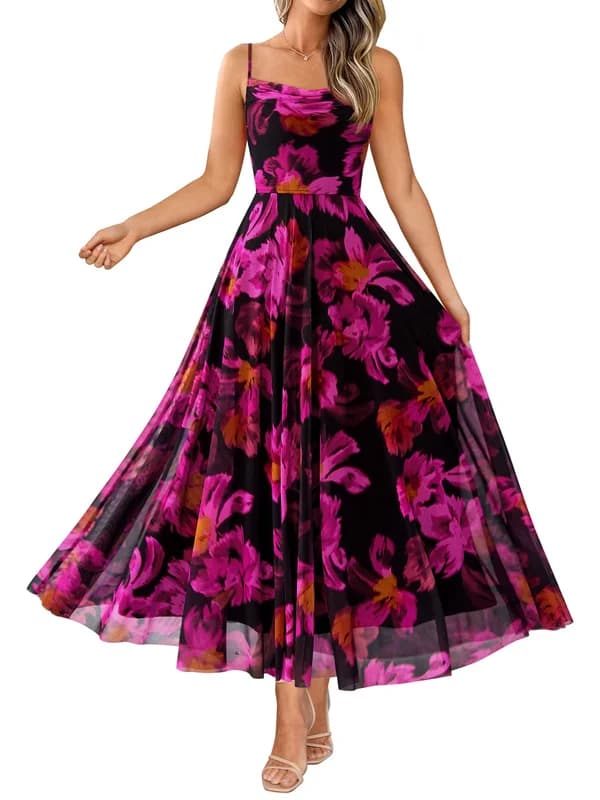BTFBM Women Summer Floral Maxi Dresses Elegant Spaghetti Strap Dress Printed Party Dress Beach Long Dresses