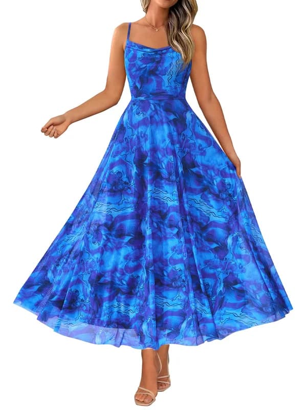 BTFBM Women Summer Floral Maxi Dresses Elegant Spaghetti Strap Dress Printed Party Dress Beach Long Dresses
