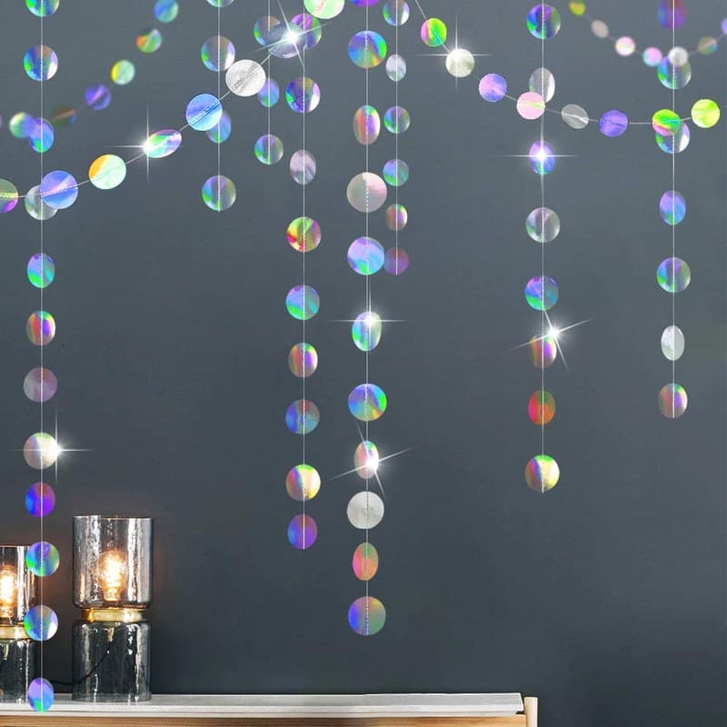 Cheerland Iridescent Party Decorations Holographic Circle Garlands Disco Theme Birthday Decorations Bachelorette Hanging Streamers Banner Graduation Decor New Year Bachelorette Euphoria Party Supplies