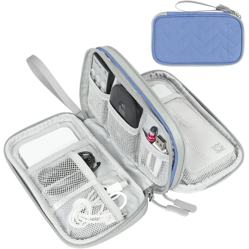 FY Travel Cable Organizer Pouch Electronic Accessories Carry Case Portable Waterproof Double Layers All-in-One Storage Bag for Cord, Charger, Phone, Pattern Blue