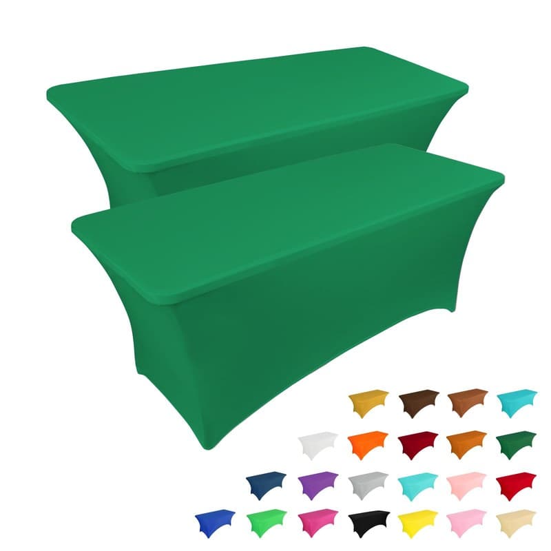 IVAPUPU 2 Pack 6FT Table Cloth for Rectangular Fitted Events Stretch Emerald Green Table Covers Washable Spandex Tablecloth Protector for Party, Wedding, Cocktail, Banquet, Festival