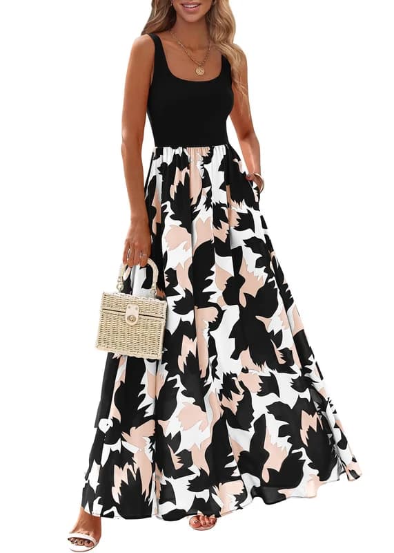 KIRUNDO Women Summer Sleeveless Boho Floral Maxi Dress 2026 Scoop Neck Tank A Line Flowy Beach Vacation Resort Wear Sundress