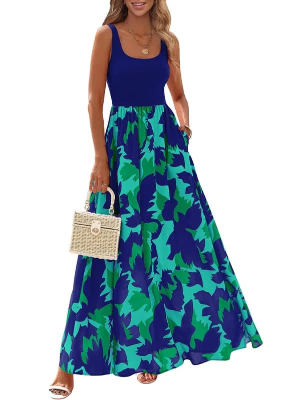 KIRUNDO Women Summer Sleeveless Boho Floral Maxi Dress 2026 Scoop Neck Tank A Line Flowy Beach Vacation Resort Wear Sundress
