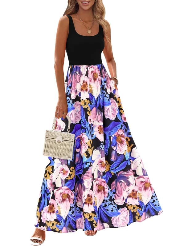 KIRUNDO Women Summer Sleeveless Boho Floral Maxi Dress 2026 Scoop Neck Tank A Line Flowy Beach Vacation Resort Wear Sundress