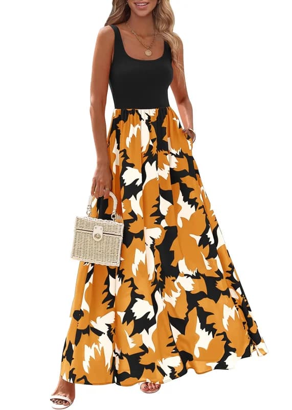 KIRUNDO Women Summer Sleeveless Boho Floral Maxi Dress 2026 Scoop Neck Tank A Line Flowy Beach Vacation Resort Wear Sundress