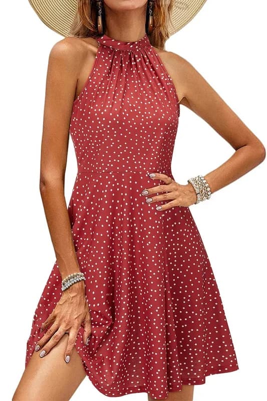 OUGES Women's Halter Neck Floral Summer Casual Sundress 2026