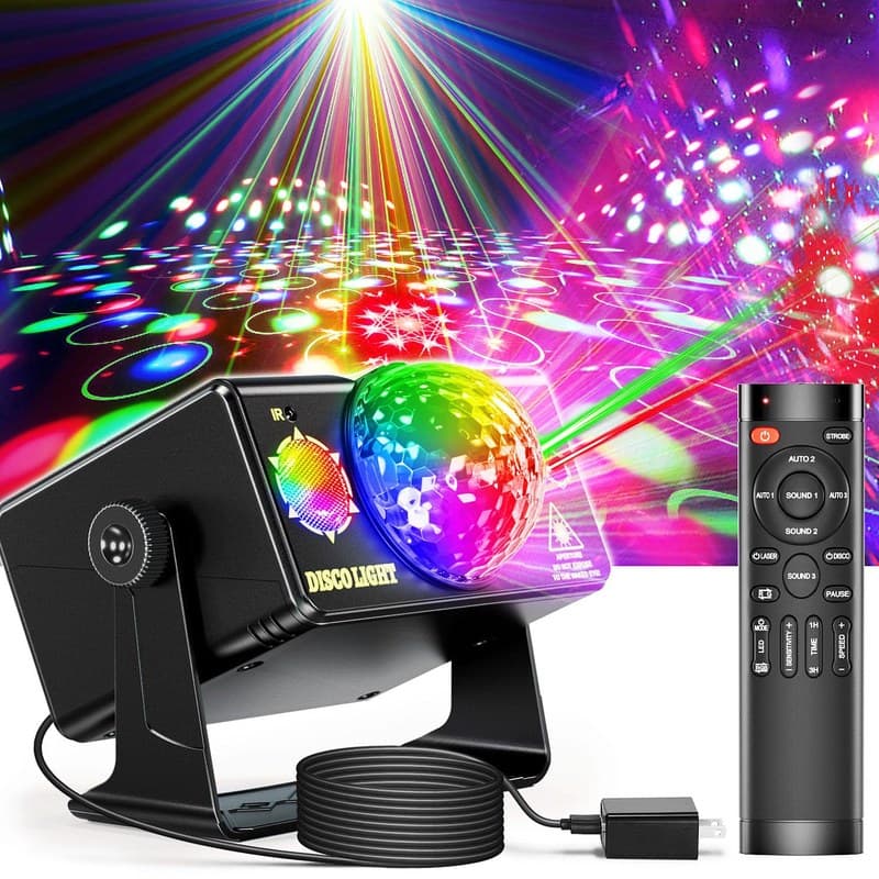 Party Lights, DJ Disco Light Disco Ball Light Sound Activated Strobe Stage Lights for Parties Birthday Christmas Gift Wedding Karaoke Bar Club Pub Dance Home Living Room Halloween Decorations