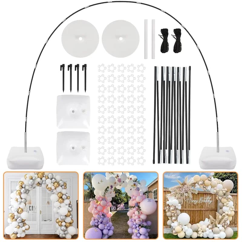 RUBFAC Balloon Arch Kit, 8ft Tall & 9ft Wide Adjustable Balloon Arch Frame Stand with 2 PVC Bases,2 Water Fillable Bags, 50pcs Balloon Clips for Wedding Party Baby Shower Supplies Christmas Decoration