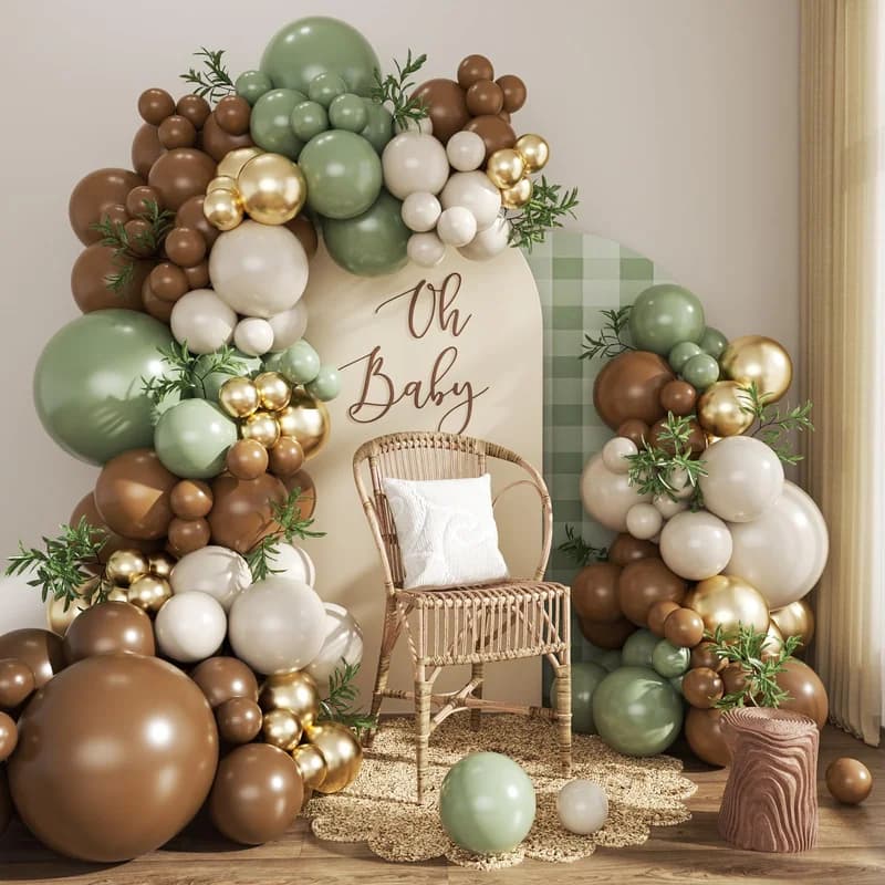 Sage Green Brown Balloon Arch Kit, 124Pcs Brown Green Sand White Gold Balloons for Safari Woodland Dinosaur Jungle Theme Baby Shower Wedding Birthday Party Decorations