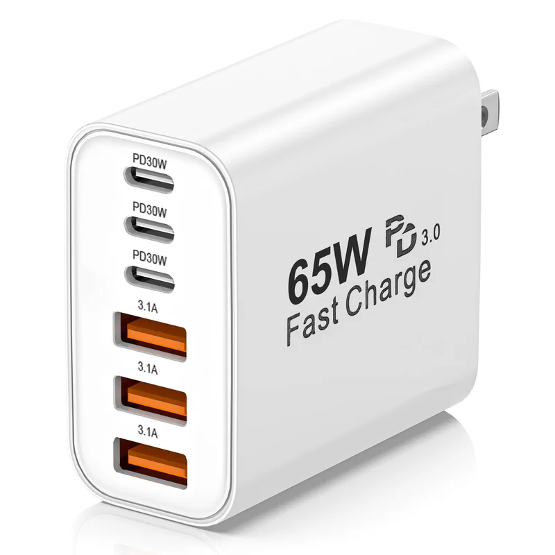 USB C Charger Block,65W 6-Port USBC Charging Block,Wall Charger iPhone Charger Fast Charging,Multiport Type C PD+QC Power Plug for All iPhone 17 16 15 iPad Samsung S23 S24 iWatch Pixel Series (White)