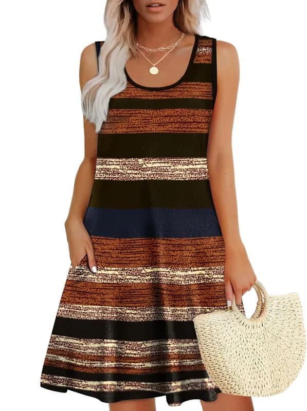 WEESO Womens Summer Dresses Loose U Neck Sleeveless Sundresses Dress with Pockets