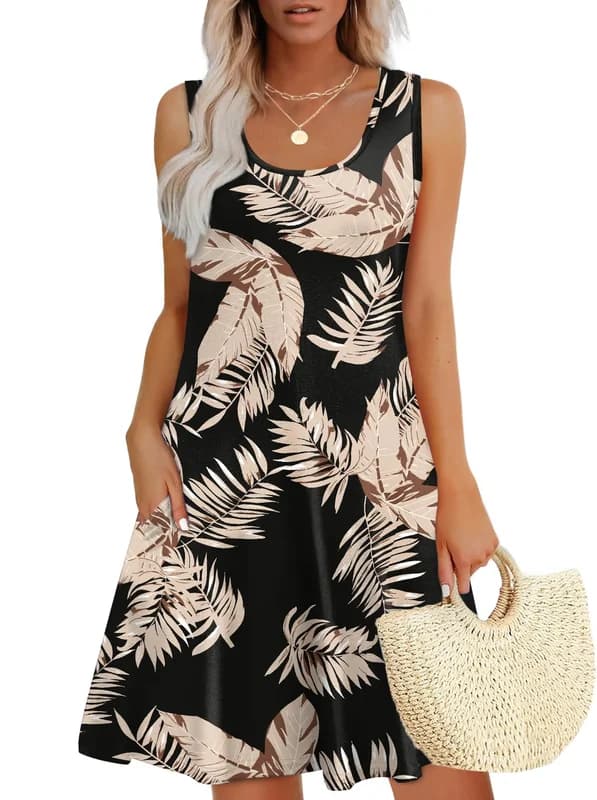 WEESO Womens Summer Dresses Loose U Neck Sleeveless Sundresses Dress with Pockets