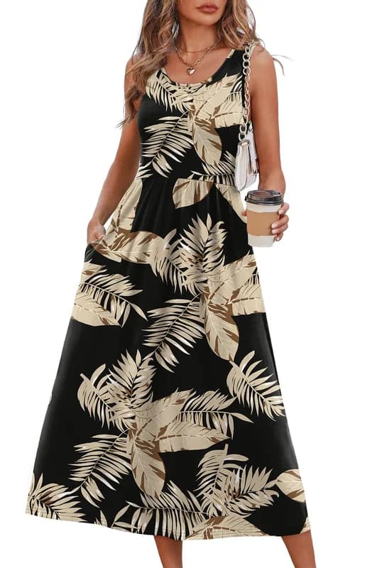 WIHOLL Summer Dresses for Women Flowy Casual Midi Dress Beach Vacation Sundresses with Pockets