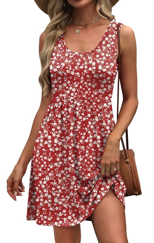 WIHOLL Women's Summer Dress 2026 A-Line Sleeveless Casual Sundress with Pockets Floral/Solid