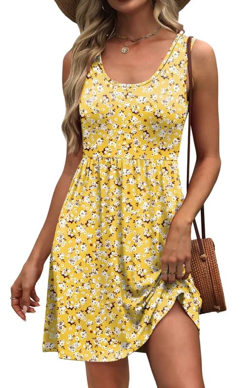 WIHOLL Women's Summer Dress 2026 A-Line Sleeveless Casual Sundress with Pockets Floral/Solid